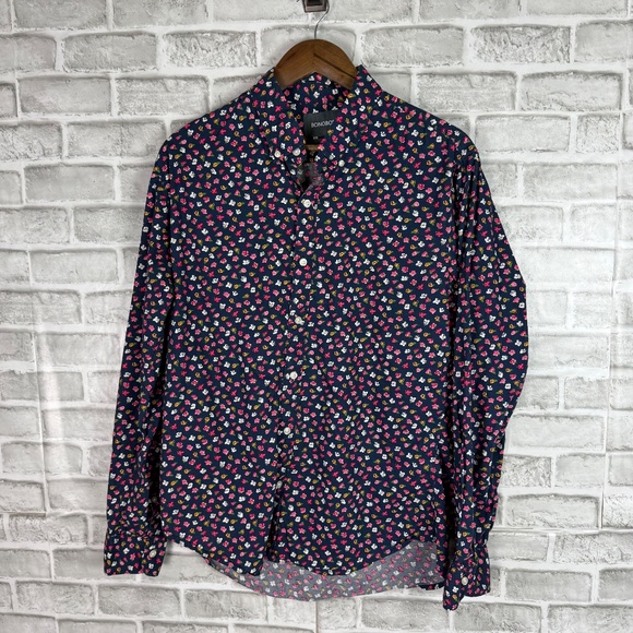 Bonobos Slim Fit Navy Blue Floral AOP Long Sleeve Button Down Shirt Mens LARGE - Picture 2 of 7